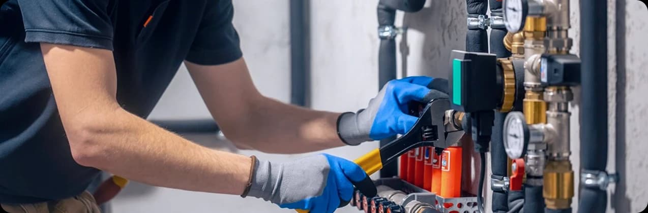 man installs heating system convert